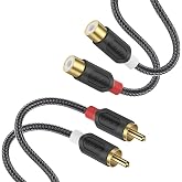 J&amp;D 2 RCA Male to Female Extension Cable - Gold Plated RCA Audio Cable with Nylon Braid &amp; PVC Housing [Audiowave Series] for Home Theater, Receiver, Amplifier, Speaker, 15 Feet