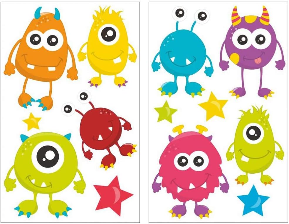 Samunshi® Wall Sticker Set of 13 Cute Monsters Children's Bedroom Baby Room 2x 16x26cm