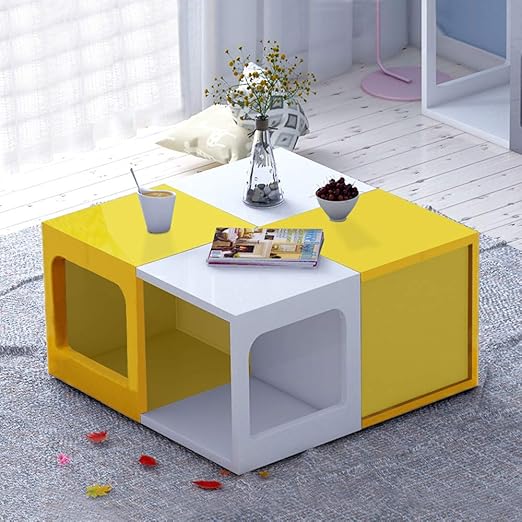 Ofcasa Side Table White Yellow Cube Coffee Table With Storage Small Bedside Table Multifunctional Lamp Table Tv Cabinet Storage Shelf Bookcase 2 Yellow 2 White Amazon Co Uk Kitchen Home