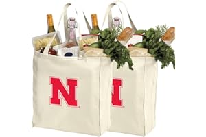 BROAD BAY Reusable University of Nebraska Shopping Bags or Nebraska Huskers Grocery Bag 2Pc SET NATURAL COTTON
