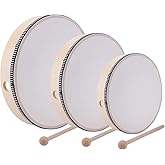 Foraineam 12 Inch & 10 Inch & 8 Inch Hand Drum Percussion Wood Frame Drum with Drum Stick