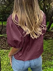 Tankaneo Women's Button Down Shirts Short Puff