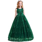 Girls Flower Vintage Lace Princess Long Dress for Kids Tulle Pageant Formal Party Wedding Floor Dance Evening Gown