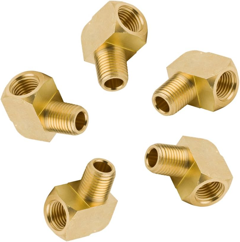 Legines 5 Pcs Brass Pipe Fitting, 90 Degree Barstock Street Elbow (1/8" NPT Female x 1/8" NPT Male)