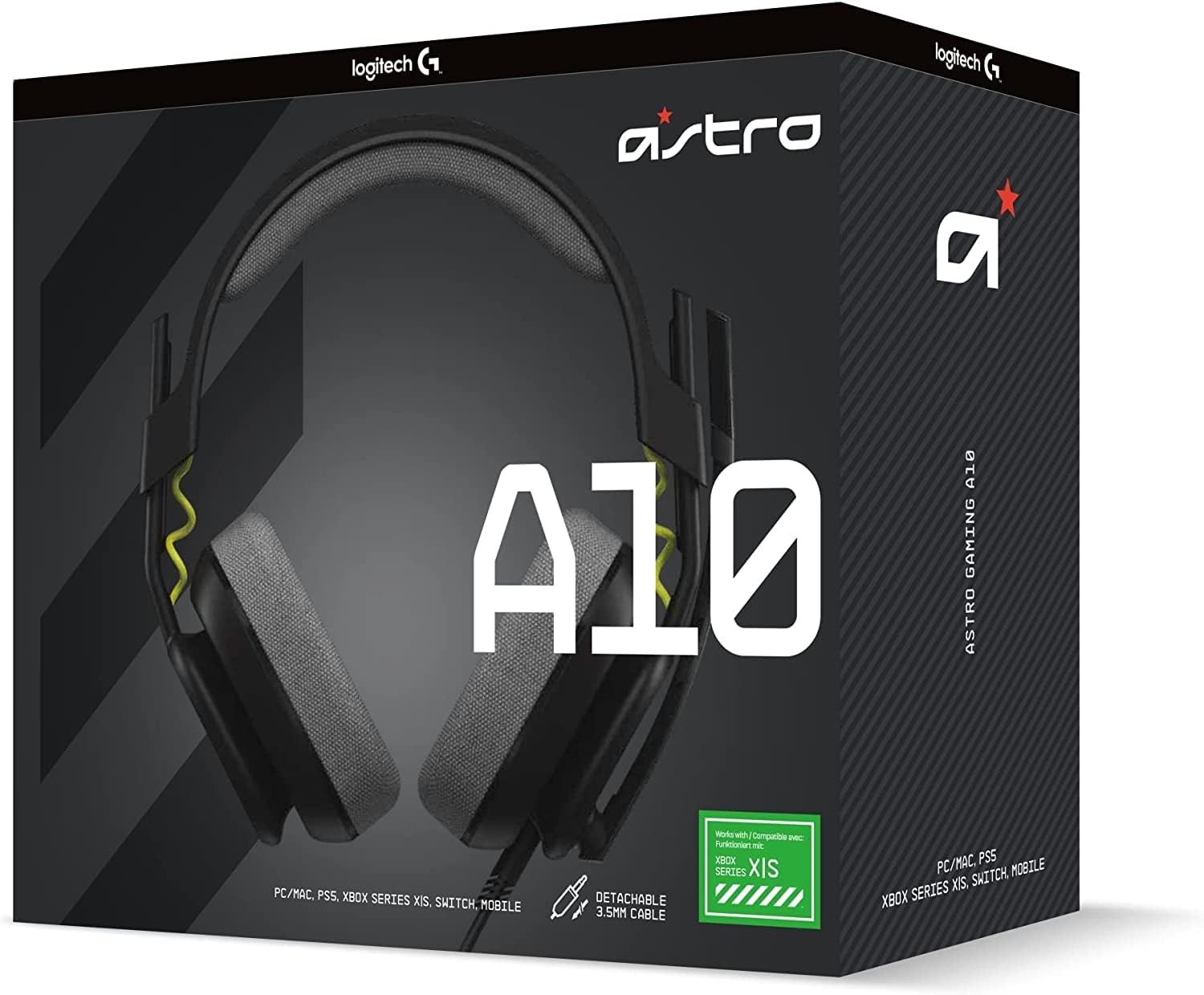 ASTRO A10 Gaming Headset Gen 2 Wired Headset, Over-ear Gaming Headphones, Lightweight, Flip-to-mute microphone, 32 mm drivers, Compatible with Xbox Series X|S, Xbox One, Nintendo Switch, PC - Black