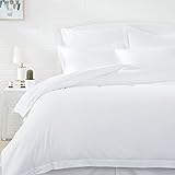 Amazon Basics Light-Weight Microfiber Duvet Cover Set with Snap Buttons - Full/Queen, Bright White