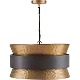 Capital Lighting 330446PZ Loren Handcrafted Hammered Metal Hourglass Drum Pendant, 4-Light 240 Total Watts, 12" H x 20" W, Pa