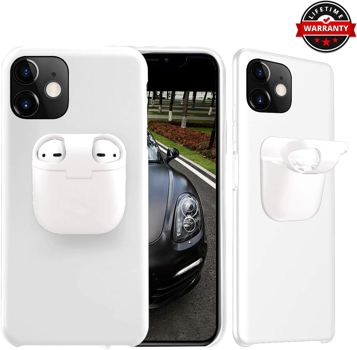 Case for iPhone 11 Pro Max with AirPods Pro Holder, 2 in 1 for iPhone and AirPods Pro Case, Slim Shockproof Silicone Wireless Earphone Protection Phone Cover for iPhone 11 Pro Max 6.5" - [White]