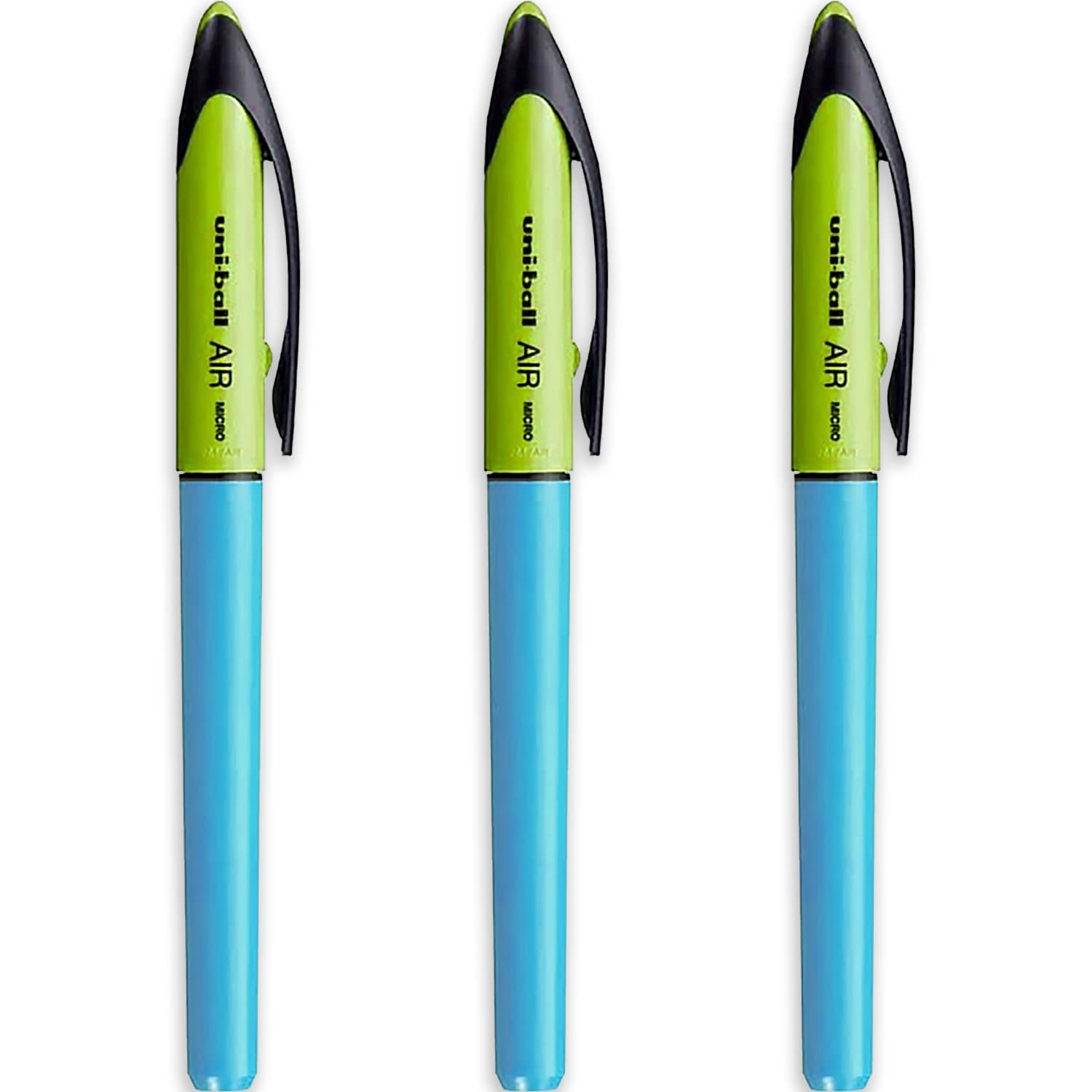 uni-ball Air – 0.5mm Rollerball - Sky Blue Barrel - Black Ink – Pack of 3 - UBA-188E-M