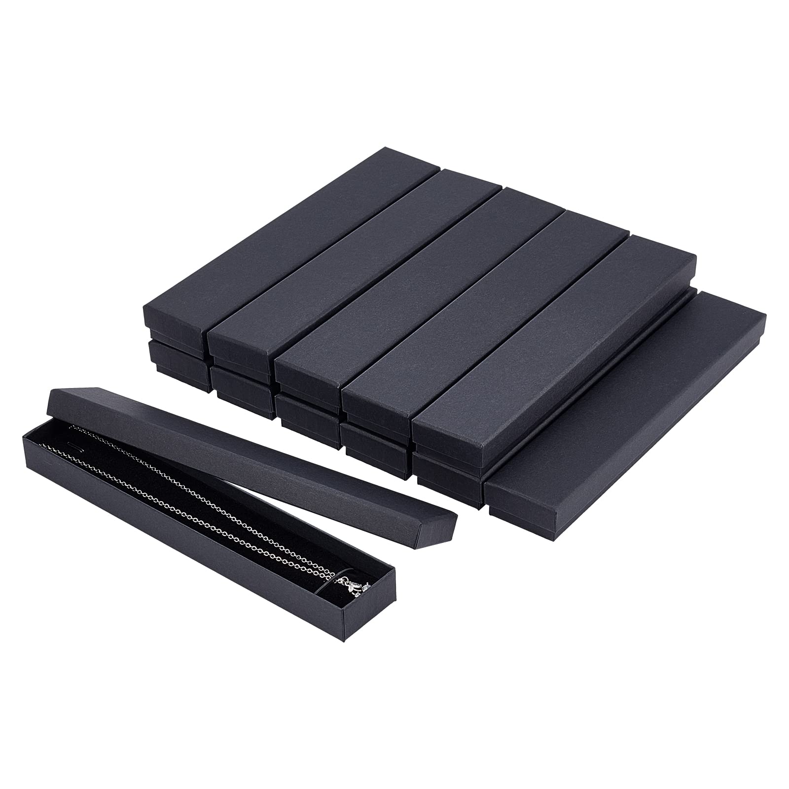 NBEADS 12 Pcs Black Necklace Jewellery Box, 21x4x2cm Rectangle Kraft Jewellery Box with Sponge Long Jewellery Packaging Box Bulk Bracelet Boxes for Storage Display Jewellery Presentation Christmas