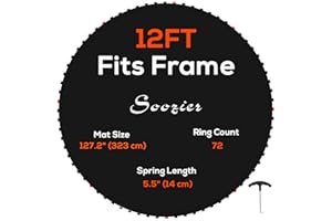 Soozier Trampoline Replacement Mat, Jumping Mat Fits 10ft/12ft Trampoline with 8 Rows of Stitching, Spring Pull Tool and V-Ho