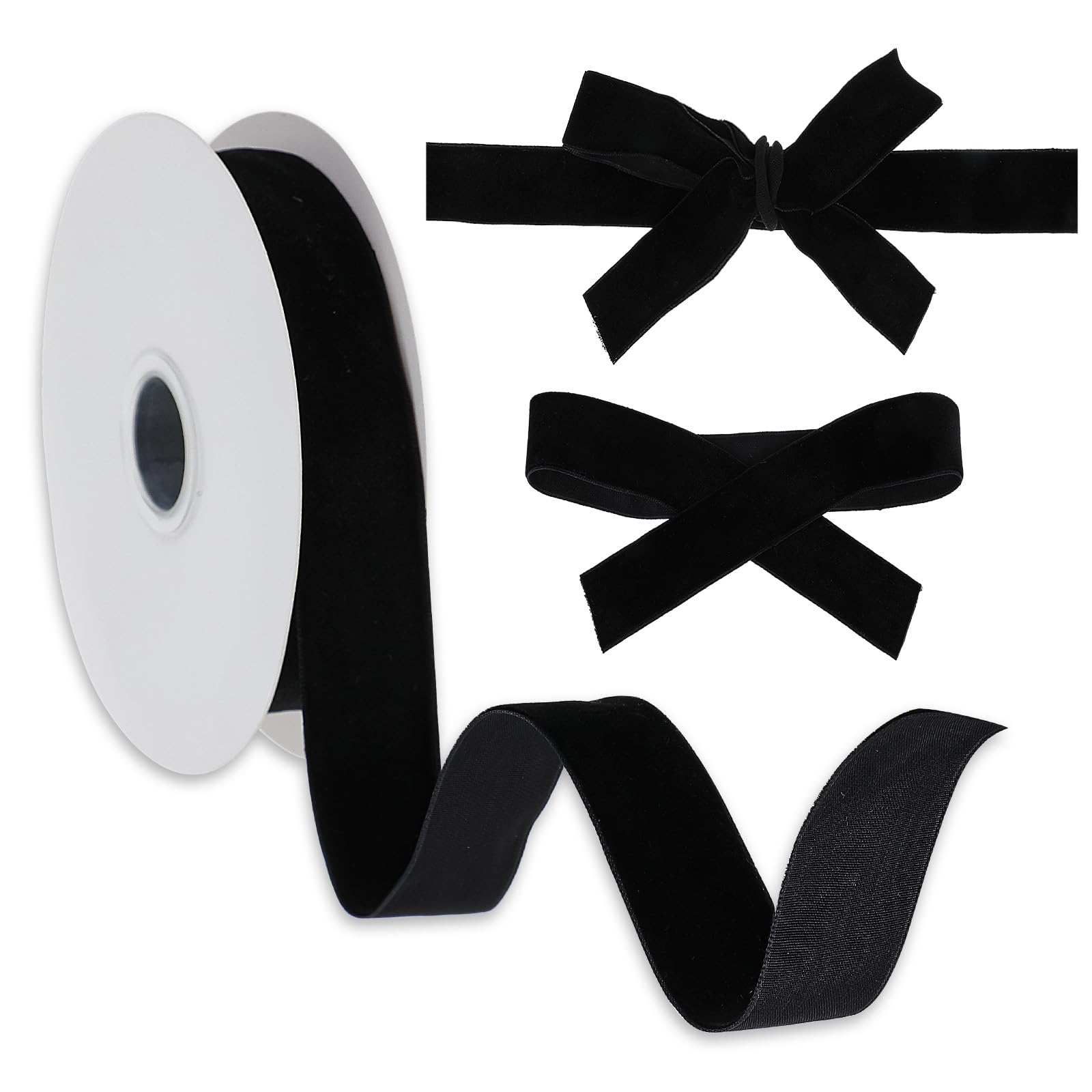 Black Velvet Ribbon 25mm Wide Velvet Ribbon Gift Wrap Ribbons for Gift Wrapping,Vintage Spool Fabric Ribbons for Wreath Decoration Bow Making, 1 Inch Wide, 10 Yards