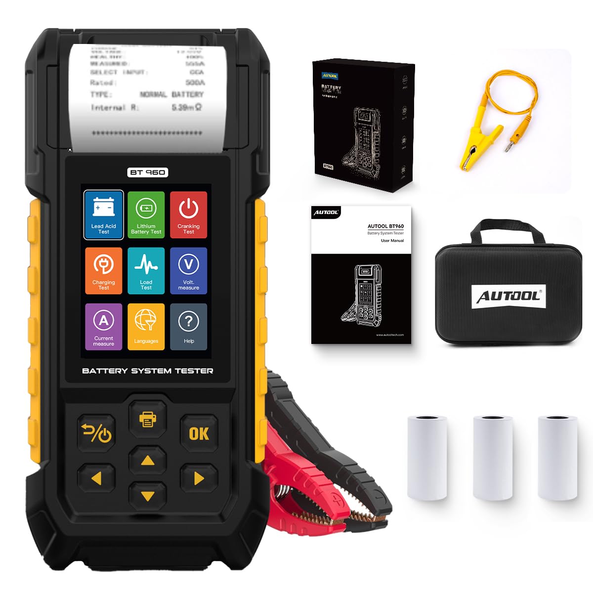 Photo 1 of AUTOOL Car Battery Tester 12V 24V Automotive Battery Load Tester 30-2000 CCA, Battery Tester with Printer, Support Lithium Battery, Cranking & Charging & Leakage Test, Data Review Protection