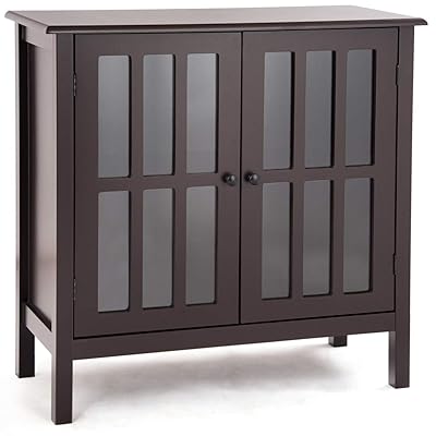 Tangkula White Glass Door Console Cabinet Buffet Storage Sideboard