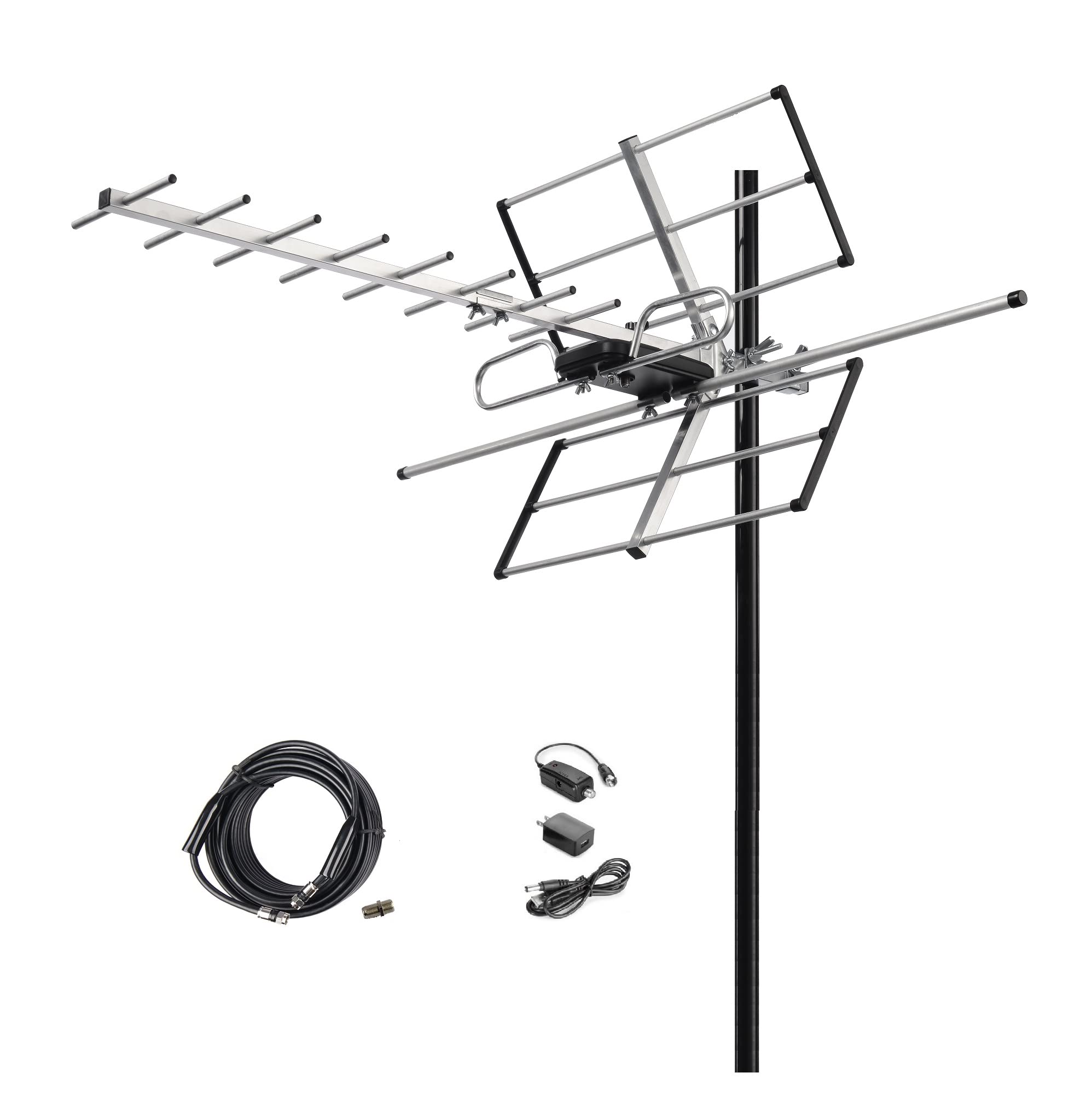 Photo 1 of McDuory Digital Amplified Outdoor HDTV Antenna - 120 Miles Range - Built-in Amplifier - Performance in UHF/VHF - 40 feet RG6 Coax Cable - Tools Free Installation
