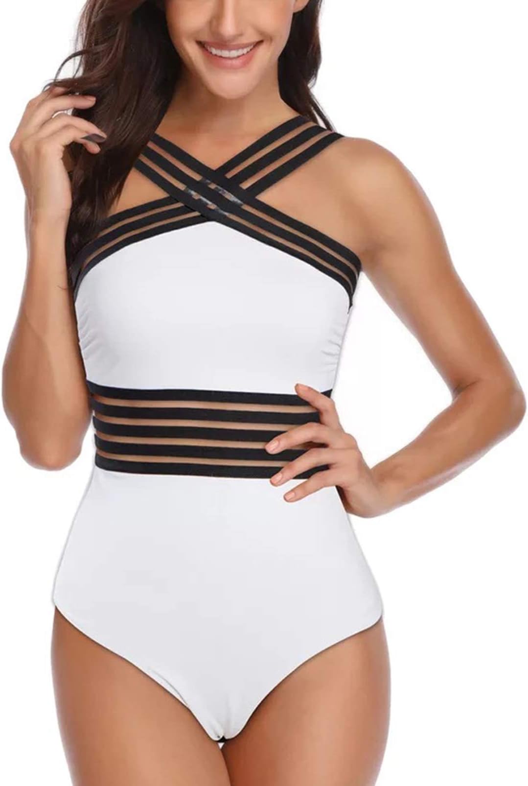 Women's Swimwear One Piece Tummy Control Front Cross Backless Swimsuit Bathing Suit