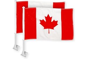 2 Pcs Canadian Car flag, 13x18-inch printed double-sided super-knitted polyester fabric, double-sewn 20-inch white plastic, u