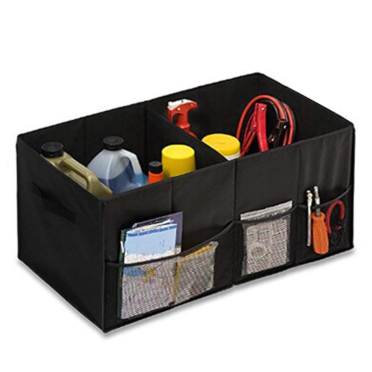 CMYK Car Boot Organizer, Collapsible Heavy Duty Car Boot Tidy Waterproof Storage Boot Organiser Box with 2 Large Compartments and 3 Convenience Side Pockets for Car, SUV, Truck, Minivan