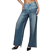 Mewunan French Terry Sweatpant Jeans Denim Sweat Pants Look Like Jeans Baggy Wide Leg Stretch Pants Jeggings for Women Trendy