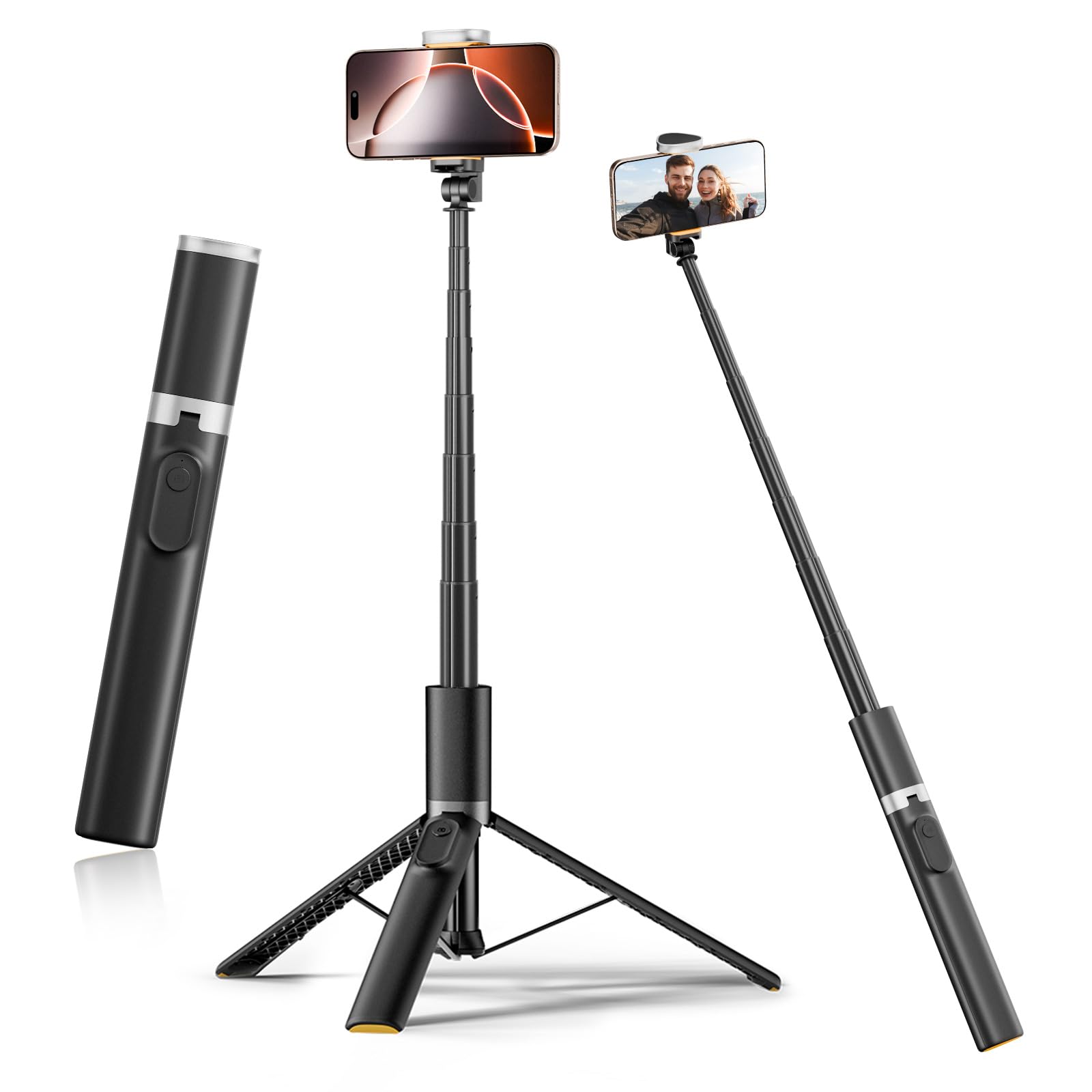 Moman Selfie Stick Tripod, IST01 Portable Tripod Mobile Phone Holder 153 cm Aluminium Stand Selfie Rod for Smartphones, 360° Rotatable All in 1 Selfie Stick