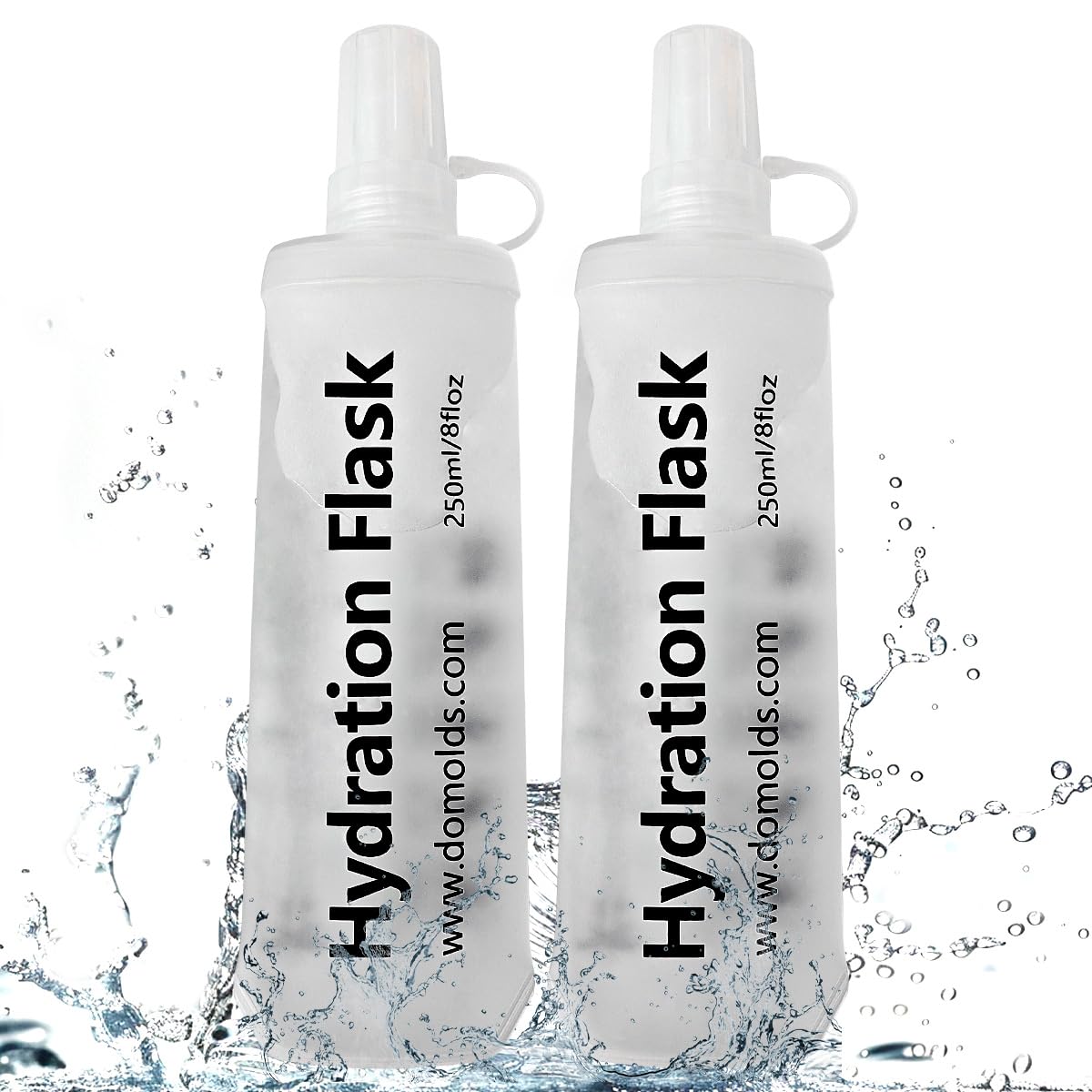 TXSN 250ML Soft Flask, Running Water Bottle Foldable TPU Hydration Flask for Running Hydration Pack Cycling Hiking Marathon, Clear Pack of 2