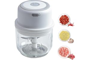 Electric Garlic Chopper Portable Small Food Processor, 300ML Glass Containers with Food Divider, Waterproof Body, One-touch P