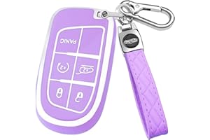 XIYANG TRADE for Jeep Key Fob Cover with Keychain,Soft TPU Key Case Shell Full Protection for Grand Cherokee Renegade Chrysler 200 300 Dodge RAM Durango Challenger Journey Dart Fiat Smart Key (Purple)