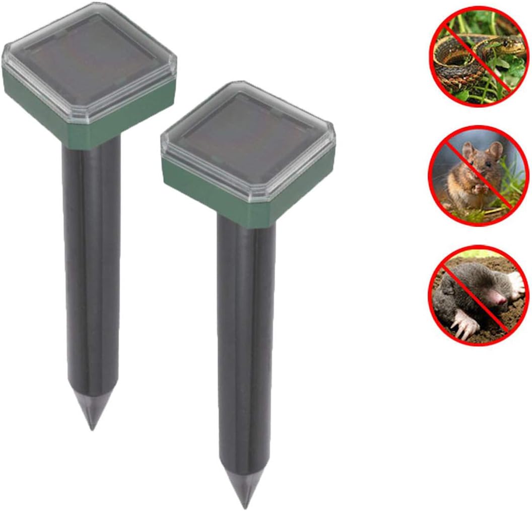 WICHEMI Ultrasonic Rodent Repellent Solar Squirrel Repellent for Lawn Garden Yard Outdoor Pest Control 2 Pack Sonic Mice Pest Repeller Mole Chaser Pest Deterrent(Square)