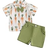 SAYOO Baby Boy Easter Outfit Bunny Short Sleeve Gentleman Button Down Shirts Solid Shorts Toddler Boys Party Bow Tie Suit