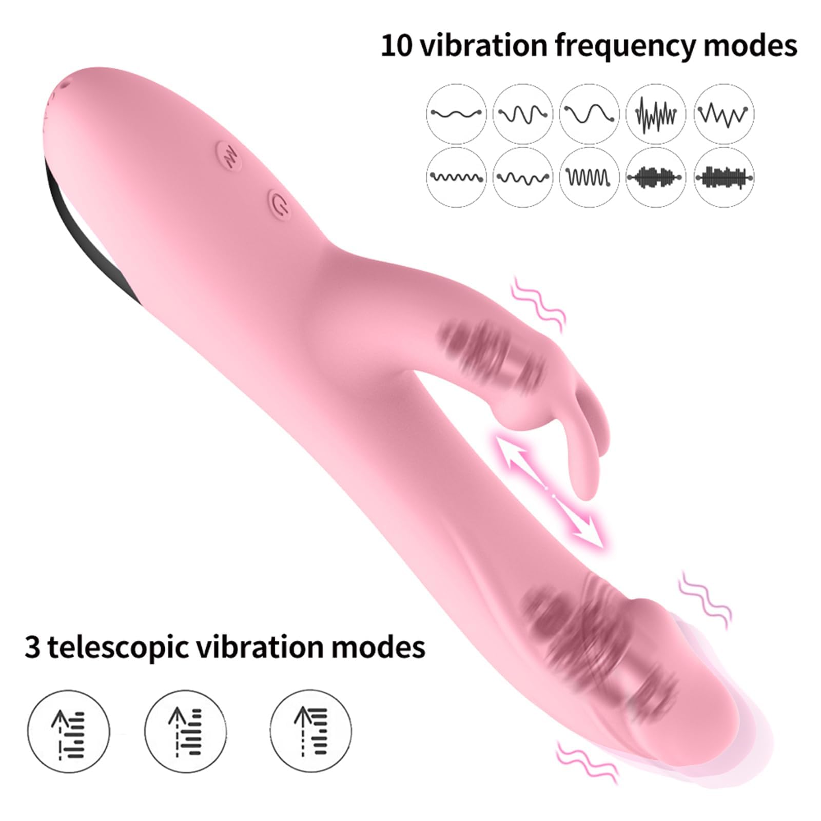 Vibrator Dildo Sex Toys 3-in-1 Rabbit Vibratoren Sexspielzeug für Erwachsene G-Punkt Rabbit Vibrator mit 3 Stoßen und 10 Vibrationsmodi Leise Starke Klitoris-Stimulation