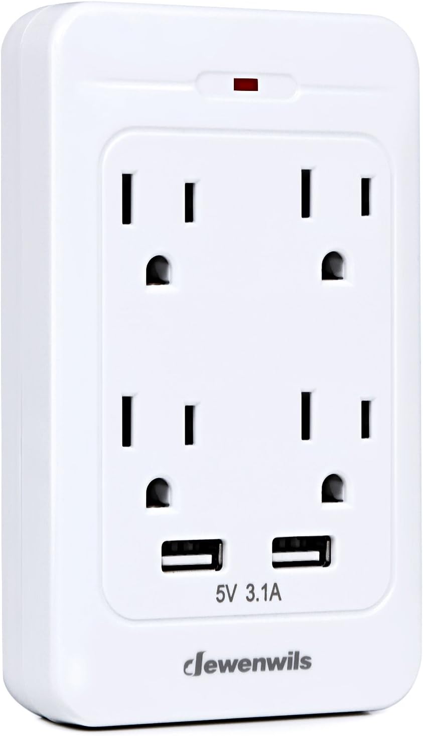DEWENWILS 4 Outlet Wall Mount Adapter Surge Protector with Dual USB