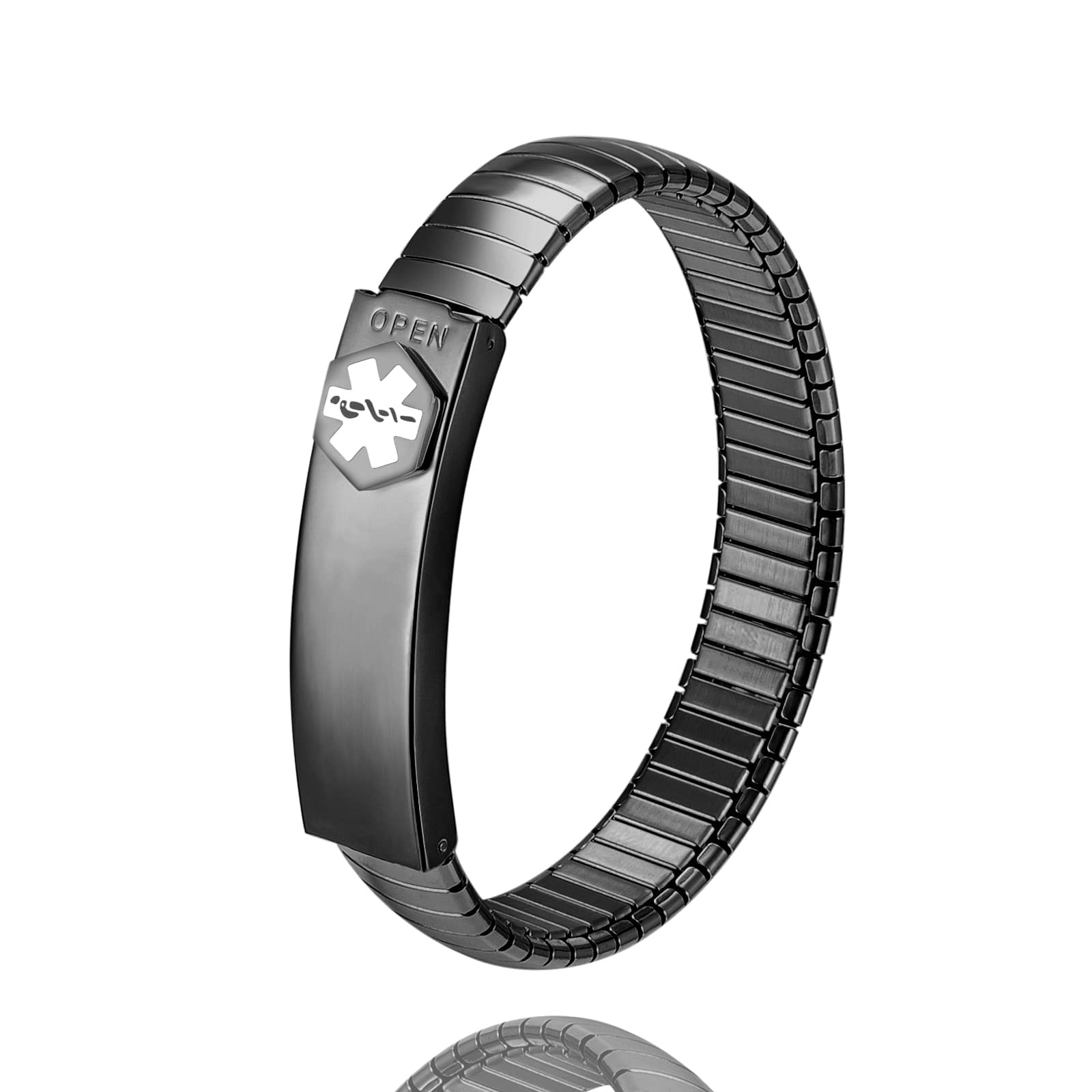 EnerCoppeX SOS Medical Alert PersonalizedID Medical life-emergency stainless bracelet for all people to travel &daily in case of urgency (7.48 inches, Black)