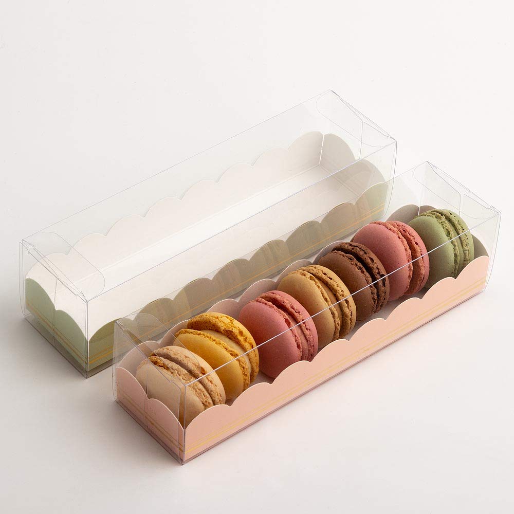 10 Empty Macaroon Boxes - 160x50x50mm Clear Box with Pink Elegance Insert