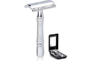 BAILI Classic 3-Piece Double Edge Safety Razor Wet Shaving for Men Women with Platinum Blade and Mirrored Travel Case BD176