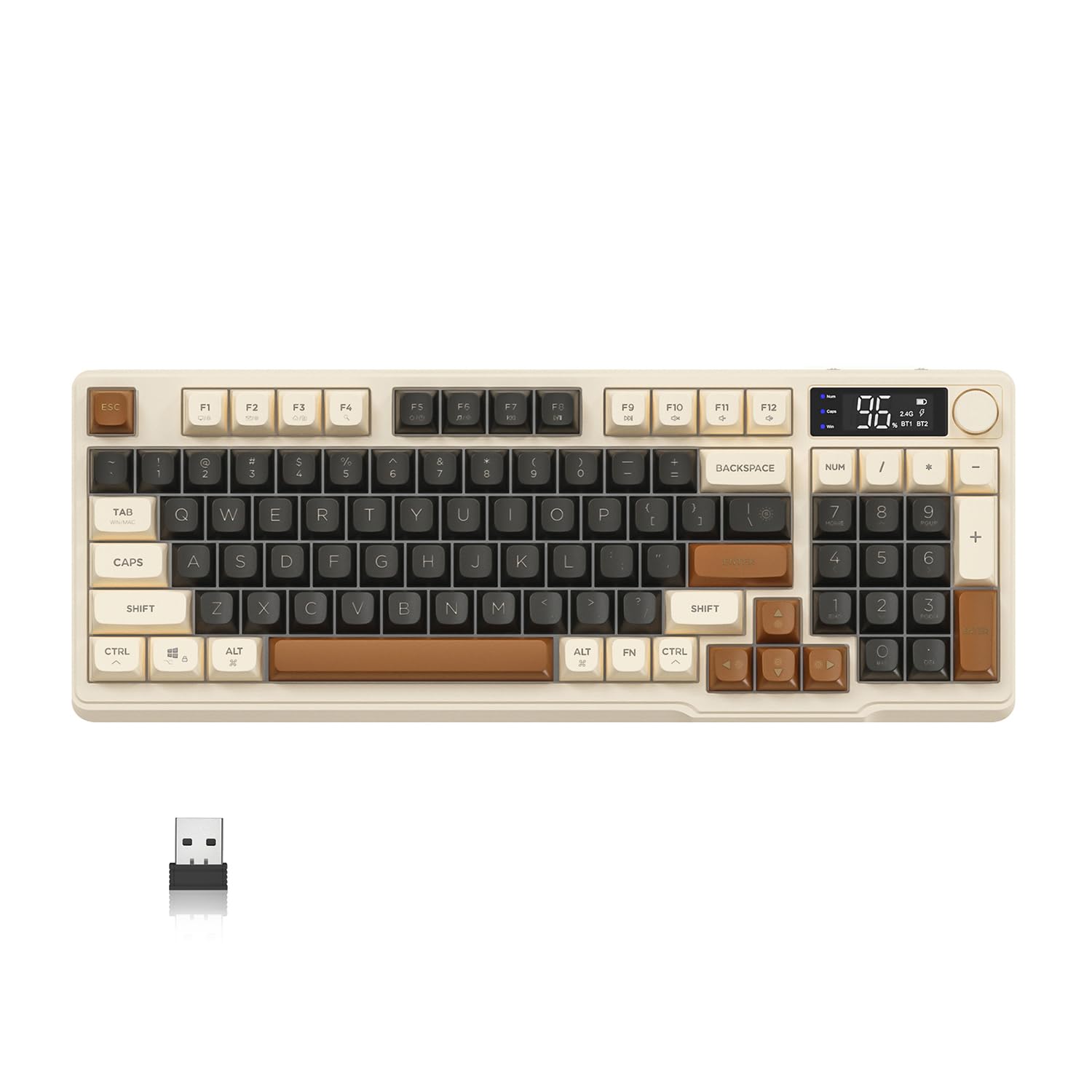 ZIYOU LANG M96 Wireless Gaming Silent Membrane Keyboard,Display Screen & Knob with Multimedia Keys Dual Mode Bluetooth/2.4Ghz,Rainbow Backlight 94Keys Ball Shape PBT Keycap ANSI Layout for Win/Mac