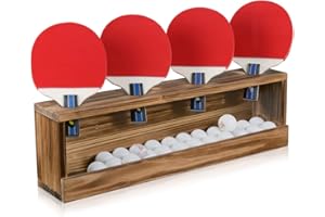 SUNIX Ping Pong Paddle Storage Rack - Table Tennis Racket Display Wall Mounted Holder for 4 Paddles and Balls in Bar, Game Room, Office Break Room, Garage, Bedroom, Home - Rustic Burnt