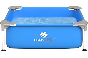 Hanjet 3.6 Foot x 13.8 Inch Kids Swimming Pool Above Ground, Rectangle Eco-Friendly Odorless Backyard Pool, Easy to Clean & Durable Frame for Toddlers