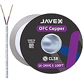 JAVEX 16/2 Speaker Wire (100 FT), [UL Listed CL2R/CL3R Riser] 16 Gauge Oxygen-Free Copper Cable in-Wall/Outdoor for Alarm Sys