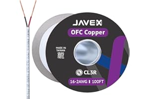 JAVEX 16/2 Speaker Wire (100 FT), [UL Listed CL2R/CL3R Riser] 16 Gauge Oxygen-Free Copper Cable in-Wall/Outdoor for Alarm Systems, Home Theater, Car Audio System, White