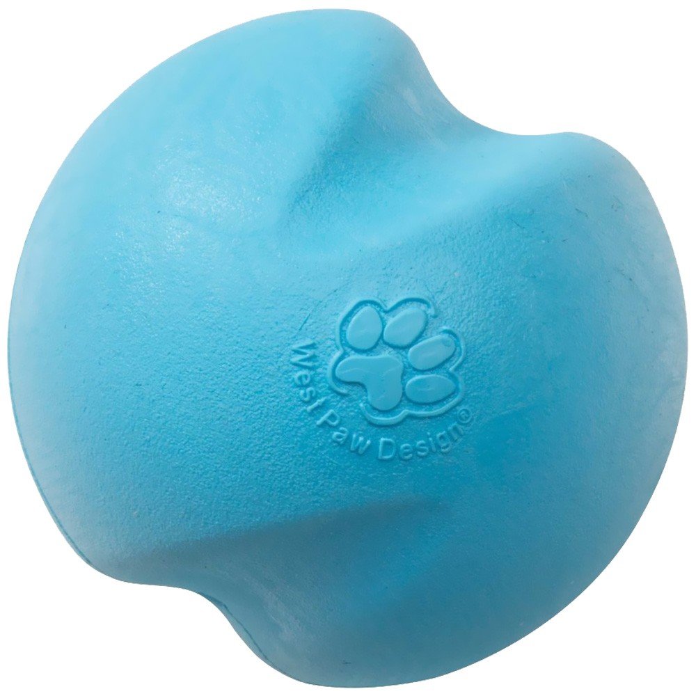 WEST PAW Zogoflex Jive Ball Dog Chew Toy – Bouncing Toys for Dogs, Fetch, Catch, Chewing, Play – Floatable, Recyclable Balls – Latex-Free, Non-Toxic, Dishwasher Safe Dog Toy (Aqua, Small)