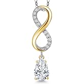Gem Stone King 925 Silver and 10K Yellow Gold White Moissanite and Lab Grown Diamond Pendant Necklace for Women | 2.08 Cttw | Gemstone Birthstone | Pear Shape 8X5MM | With 18 Inch Chain