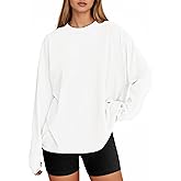 Tankaneo Womens Long Sleeve Oversized T Shirts Basic Crewneck Workout Tee Tops 2026 Fall Loose Fit Casual Y2K Clothes