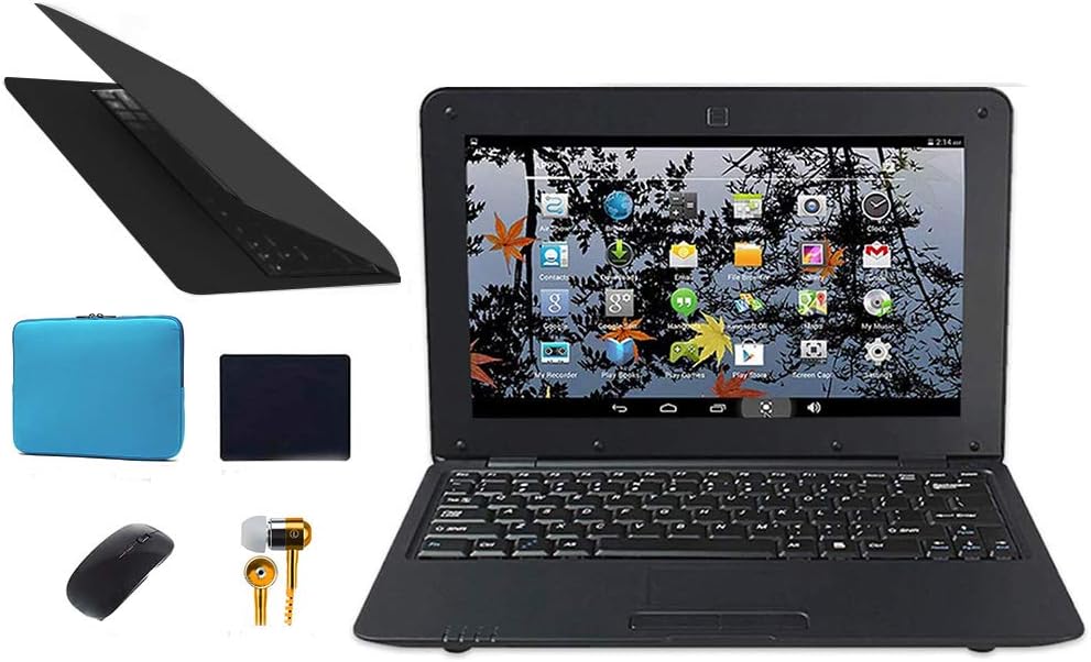 IDOL 10 inch Laptop Remote Control for Study Office Notebook Computer Netbook PC Ultrabook Android 4.4 HDMI Dual Core WiFi Camera, Accessories Laptop Bag + Mouse + Mouse Pad + Earphone (Black)