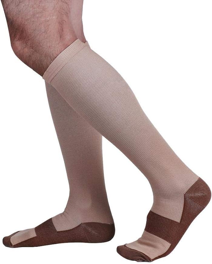 Performance Compression Socks for Women & Men - Therapeutic Stockings for Sports Nursing Runners Hiking and Travel. (Beige, 1 Pair, XXL)