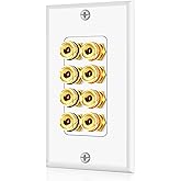 TNP Home Theater Wall Plate - Banana Plug Wall Plate, 4 Speaker Wire with Gold-Plated Terminals, Single Gang Audio, in-Wall S
