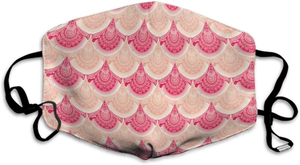 CIGOCI Soft Face Mask Adjustable Elastic Band Anti-Dust Half Face Mouth Mask for Dust Surgical Cleaning, Boys Girls Adults - Washable (Bohemian Style Pink Mermaid Tail Fish Scale Mouth Mask)