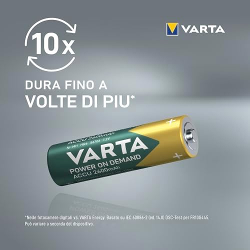 Batterie ricaricabili AARechargeable Ready2Use precaricata Mignon Ni-Mh (pacco da 4, 2600mAh), ricaricabile senza effetto Memory - pronta all'uso