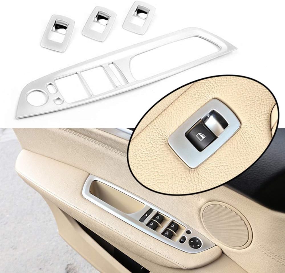 TINTABO 4Pcs ABS Chrome Car Interior Door Armrest Window Lift Button Switch Panel Cover Trim,For BMW X5 e70 X6 E71 2007 2013 2014