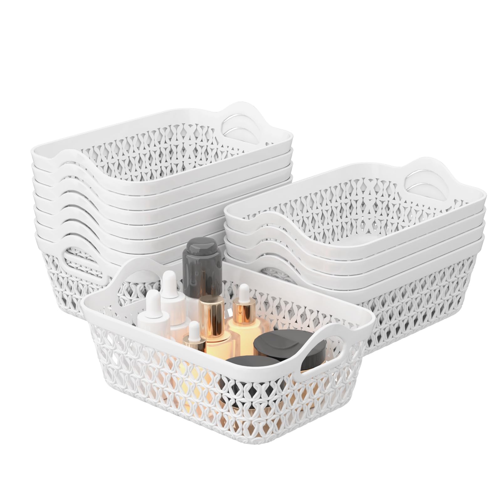 Parlynies Set of 12 Small Storage Tray Baskets, White Desktop Storage Basket Set