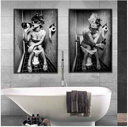 Mulmf Moderne Noir Blanc Sexy Boisson Et Fumee Femme Beaute Toile Peinture Toilette Pub Bar Decoration De La Maison Affiche 50x70 Cm X 2 Sans Cadre Amazon Fr Cuisine Maison